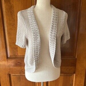 Croft & Barrow Beige Speckled Crochet-Trim Cardigan